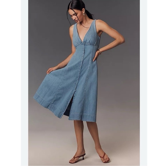 Reformation Sebastien Denim Midi Dress Blue - Picture 3 of 9